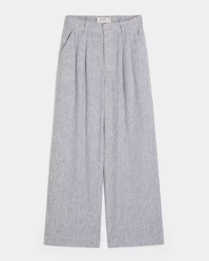 Pantaloni largi Hollister Livvy, cu talie ultra înaltă, din amestec de in
