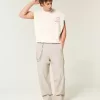 Pantaloni lenți cu talie flexibilă din amestec de in Pantaloni lenți cu talie flexibilă din amestec de in