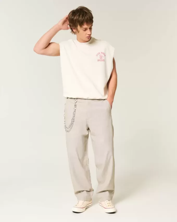 Pantaloni lenți cu talie flexibilă din amestec de in Pantaloni lenți cu talie flexibilă din amestec de in