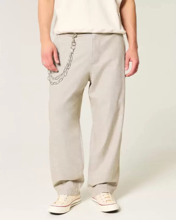 Pantaloni lenți cu talie flexibilă din amestec de in Pantaloni lenți cu talie flexibilă din amestec de in