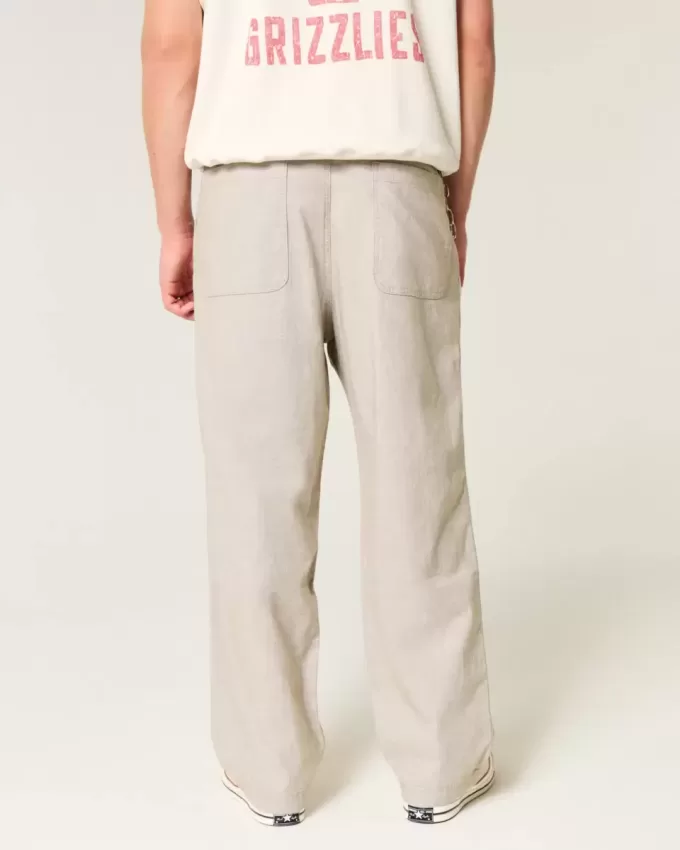 Pantaloni lenți cu talie flexibilă din amestec de in Pantaloni lenți cu talie flexibilă din amestec de in