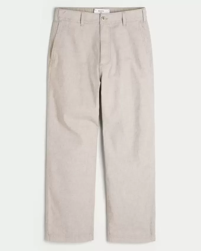 Pantaloni lenți cu talie flexibilă din amestec de in Pantaloni lenți cu talie flexibilă din amestec de in