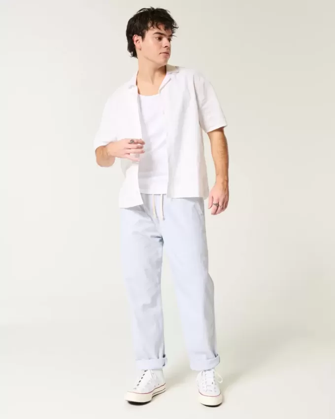 Pantaloni lenți cu tragere din amestec de in
