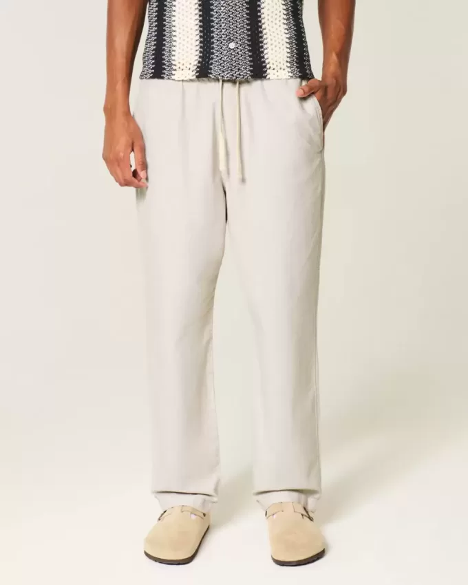 Pantaloni lenți cu tragere din amestec de in Pantaloni lenți cu tragere din amestec de in