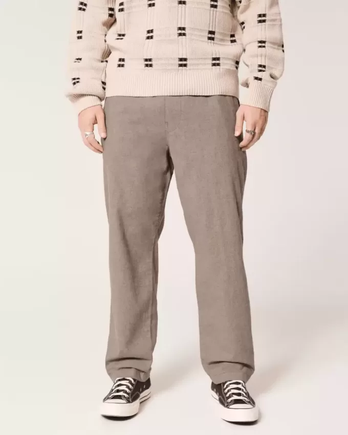 Pantaloni lenți cu tragere din amestec de in