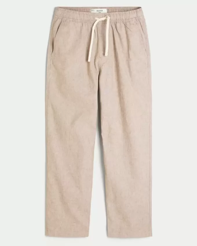 Pantaloni lenți cu tragere din amestec de in Pantaloni lenți cu tragere din amestec de in