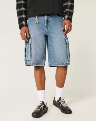 Pantaloni scurți cargo din denim cu spălare medie
