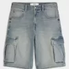 Pantaloni scurți cargo din denim cu spălare medie