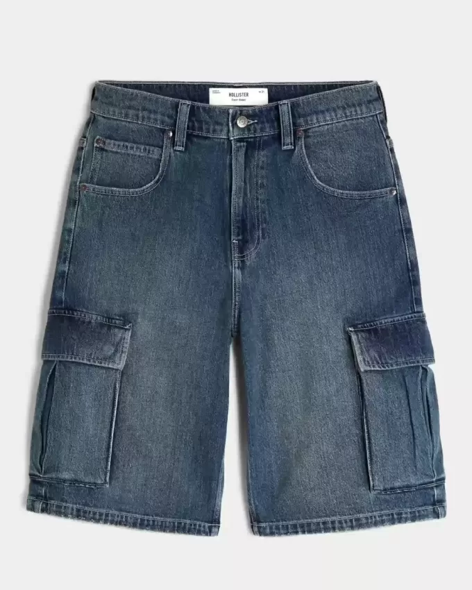 Pantaloni scurți cargo din denim cu spălare medie