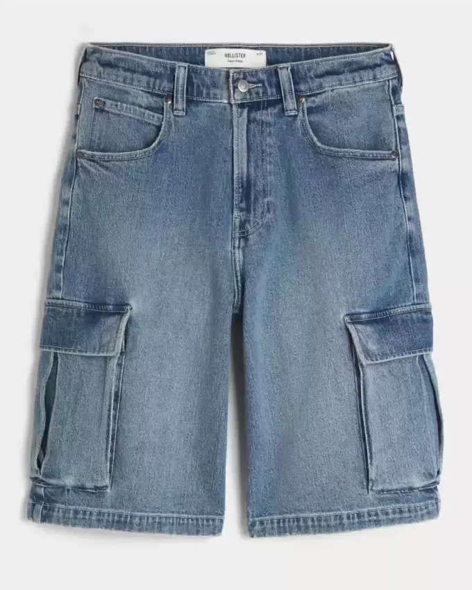 Pantaloni scurți cargo din denim cu spălare medie