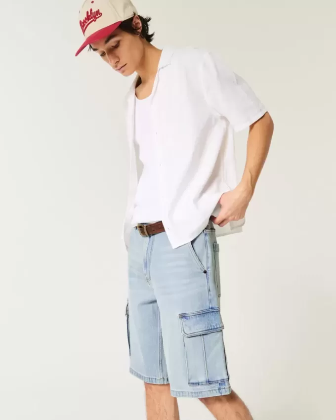Pantaloni scurți cargo din denim largi