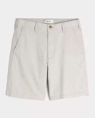 Pantaloni scurți cu fața plată din amestec de in până la genunchi