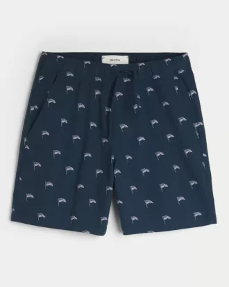 Pantaloni scurți cu model din amestec de in deasupra genunchiului