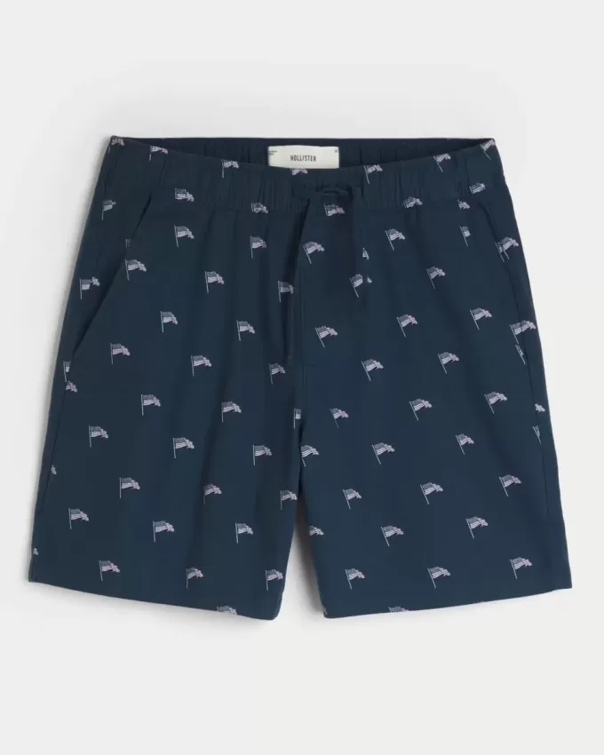 Pantaloni scurți cu model din amestec de in deasupra genunchiului Pantaloni scurți cu model din amestec de in deasupra genunchiului