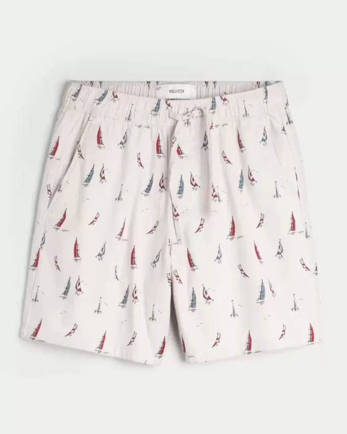 Pantaloni scurți cu model din amestec de in deasupra genunchiului Pantaloni scurți cu model din amestec de in deasupra genunchiului