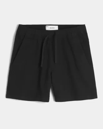 Pantaloni scurți cu încordare în amestec de in la jumătatea coapsei