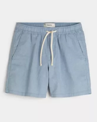 Pantaloni scurți cu încordare în amestec de in la jumătatea coapsei