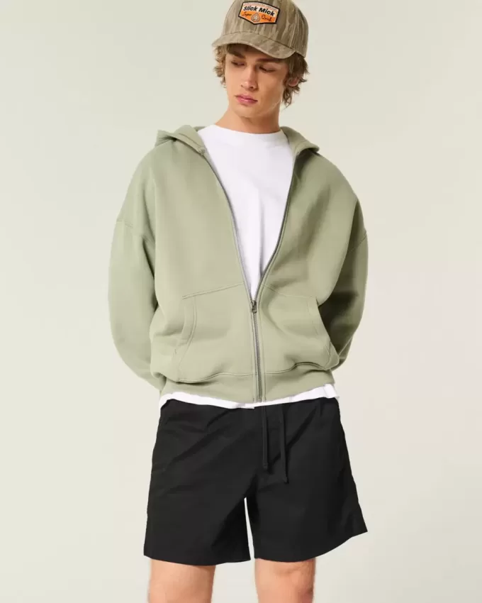 Pantaloni scurți cu tragere din twill la jumătatea coapsei Pantaloni scurți cu tragere din twill la jumătatea coapsei