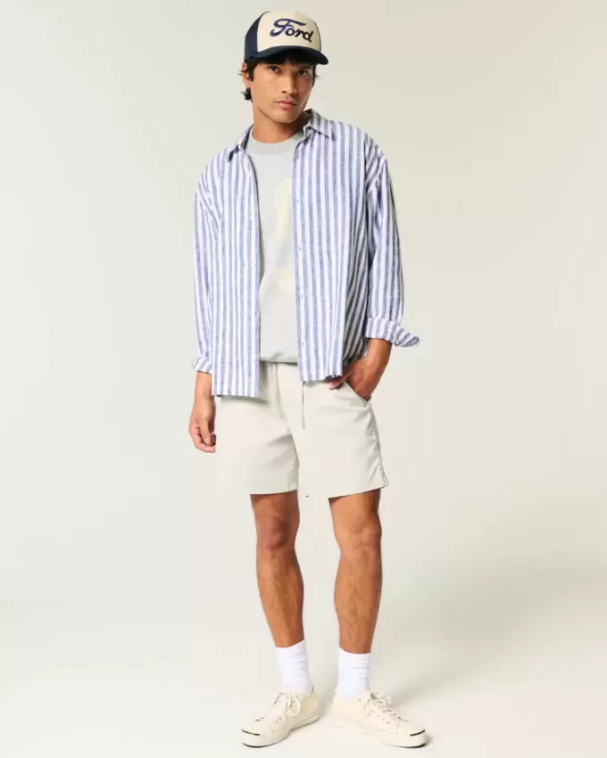 Pantaloni scurți cu tragere din twill la jumătatea coapsei Pantaloni scurți cu tragere din twill la jumătatea coapsei