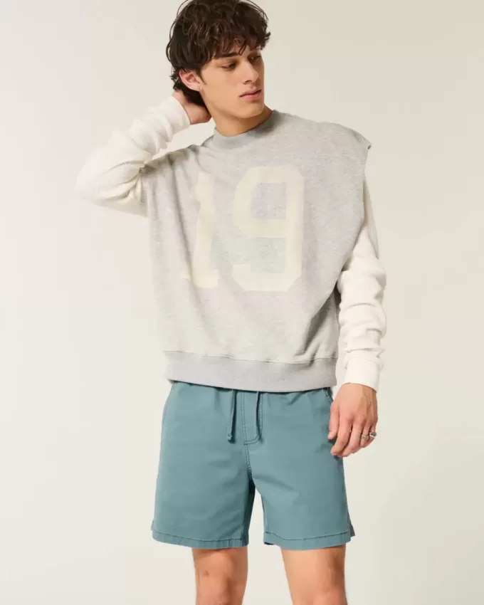 Pantaloni scurți cu tragere din twill la jumătatea coapsei Pantaloni scurți cu tragere din twill la jumătatea coapsei
