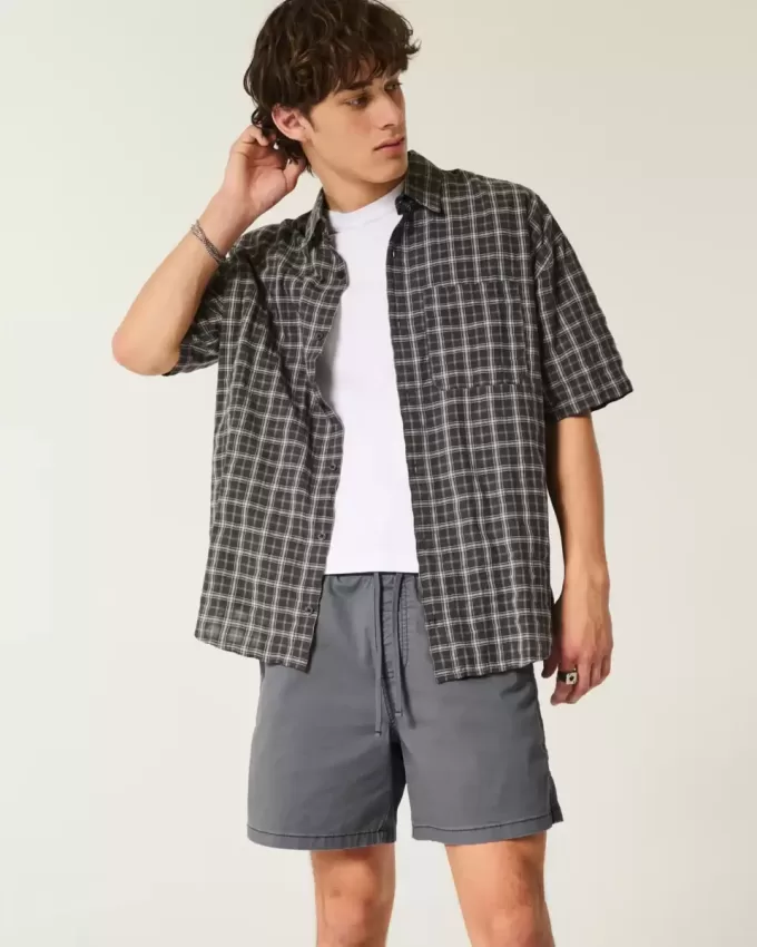 Pantaloni scurți cu tragere din twill la jumătatea coapsei Pantaloni scurți cu tragere din twill la jumătatea coapsei
