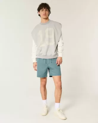 Pantaloni scurți cu tragere din twill la jumătatea coapsei