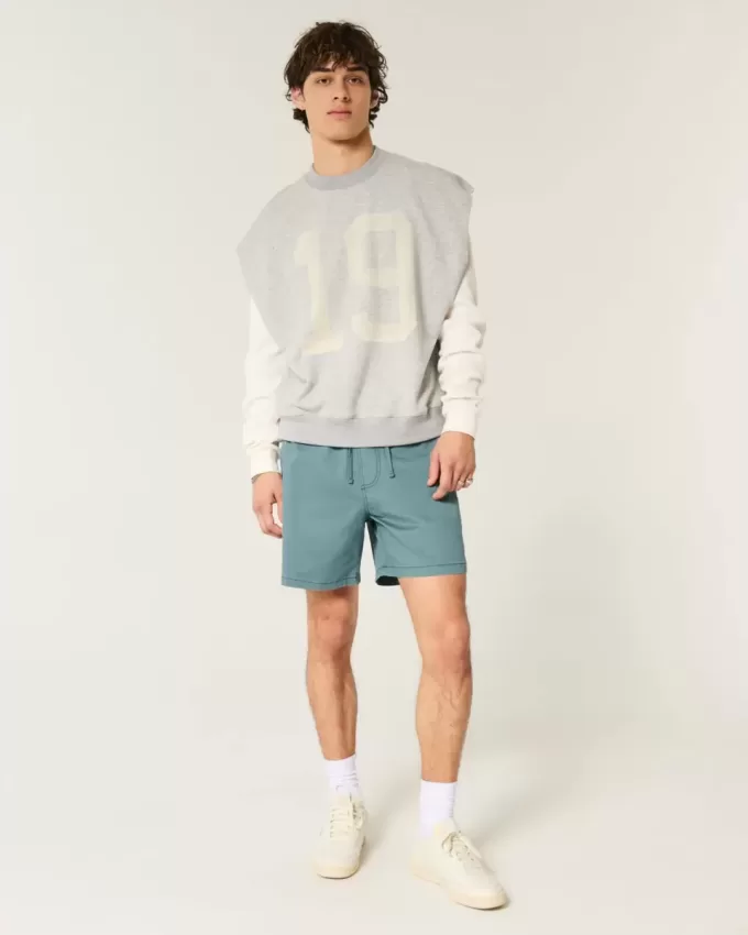 Pantaloni scurți cu tragere din twill la jumătatea coapsei Pantaloni scurți cu tragere din twill la jumătatea coapsei