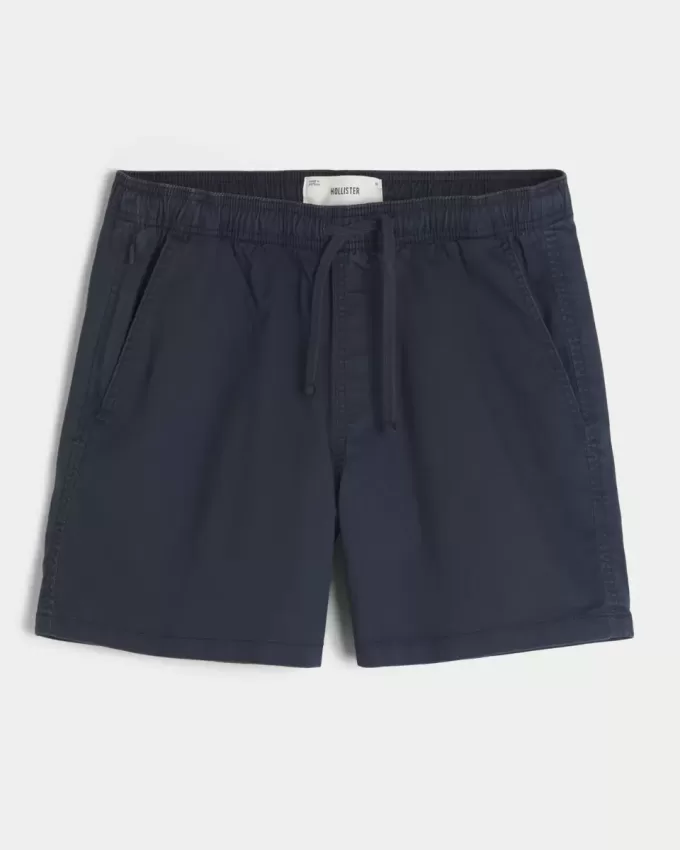 Pantaloni scurți cu tragere din twill la jumătatea coapsei Pantaloni scurți cu tragere din twill la jumătatea coapsei