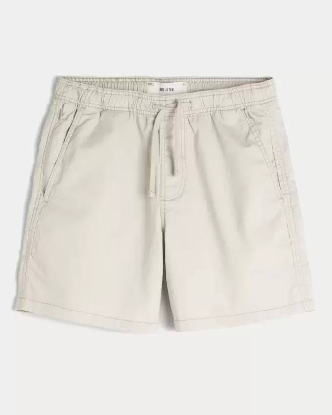 Pantaloni scurți cu tragere din twill la jumătatea coapsei Pantaloni scurți cu tragere din twill la jumătatea coapsei