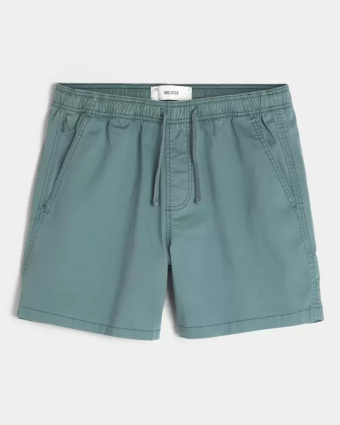 Pantaloni scurți cu tragere din twill la jumătatea coapsei Pantaloni scurți cu tragere din twill la jumătatea coapsei