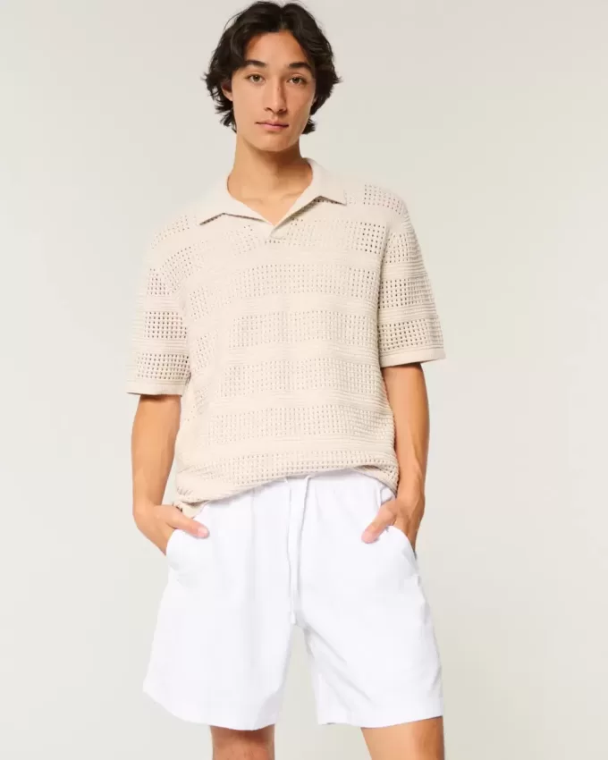 Pantaloni scurți din amestec de in deasupra genunchiului Pantaloni scurți din amestec de in deasupra genunchiului