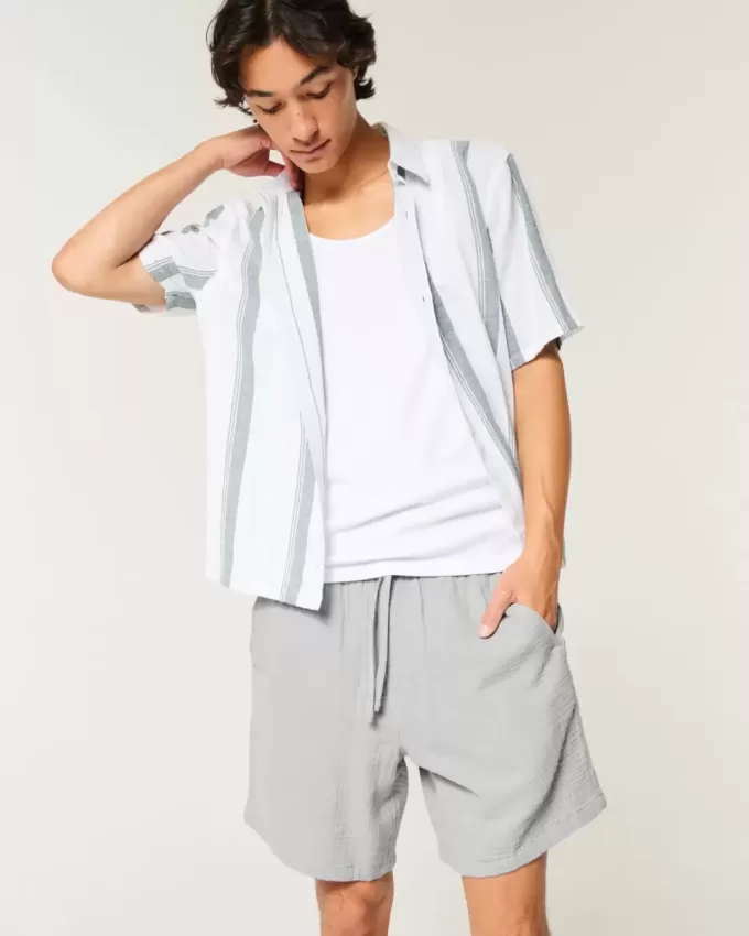 Pantaloni scurți din bumbac cu crinkle deasupra genunchiului