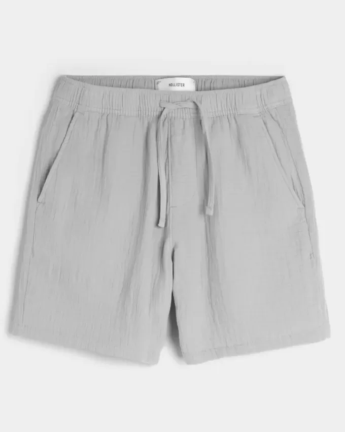 Pantaloni scurți din bumbac cu crinkle deasupra genunchiului