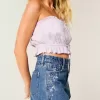Pantaloni scurți din denim cu talie înaltă, cu spalare medie, brodate florale Pantaloni scurți din denim cu talie înaltă, cu spalare medie, brodate florale