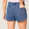 Pantaloni scurți din denim cu talie înaltă, cu spalare medie, brodate florale Pantaloni scurți din denim cu talie înaltă, cu spalare medie, brodate florale