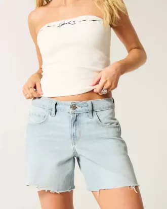 Pantaloni scurți din denim largi, cu talie joasă, spălat ușor, 5 inchi