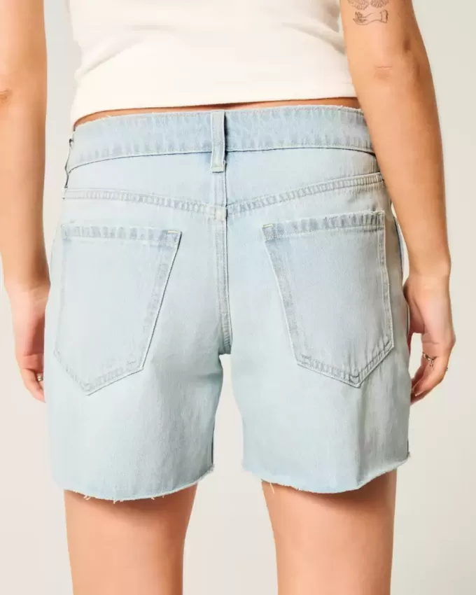 Pantaloni scurți din denim largi, cu talie joasă, spălat ușor, 5 inchi Pantaloni scurți din denim largi, cu talie joasă, spălat ușor, 5 inchi