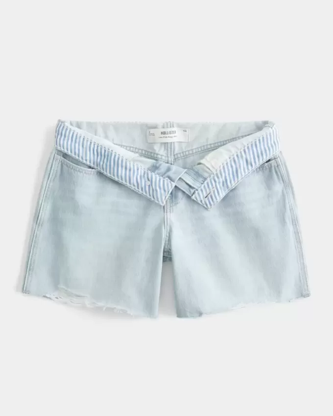 Pantaloni scurți din denim largi, cu talie joasă, spălat ușor, 5 inchi Pantaloni scurți din denim largi, cu talie joasă, spălat ușor, 5 inchi