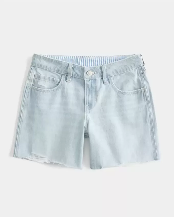 Pantaloni scurți din denim largi, cu talie joasă, spălat ușor, 5 inchi Pantaloni scurți din denim largi, cu talie joasă, spălat ușor, 5 inchi