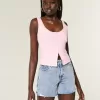 Pantaloni scurți din denim largi, cu talie mare, spalare medie, 5 inchi Pantaloni scurți din denim largi, cu talie mare, spalare medie, 5 inchi