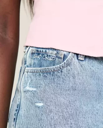 Pantaloni scurți din denim largi, cu talie mare, spalare medie, 5 inchi