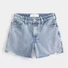 Pantaloni scurți din denim largi, cu talie mare, spalare medie, 5 inchi Pantaloni scurți din denim largi, cu talie mare, spalare medie, 5 inchi