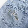 Pantaloni scurți din denim largi, cu talie mare, spalare medie, 5 inchi Pantaloni scurți din denim largi, cu talie mare, spalare medie, 5 inchi