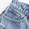 Pantaloni scurți din denim largi, cu talie mare, spalare medie, 5 inchi Pantaloni scurți din denim largi, cu talie mare, spalare medie, 5 inchi