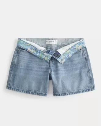 Pantaloni scurți din denim largi, cu talie rabatabilă, cu spalare medie, 5″