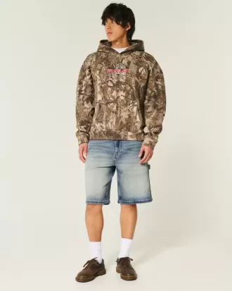 Pantaloni scurți din denim largi, spalat la culoare închisă Pantaloni scurți din denim largi, spalat la culoare închisă