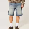 Pantaloni scurți din denim largi, spalat la culoare închisă