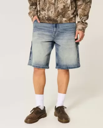 Pantaloni scurți din denim largi, spalat la culoare închisă Pantaloni scurți din denim largi, spalat la culoare închisă