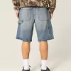 Pantaloni scurți din denim largi, spalat la culoare închisă