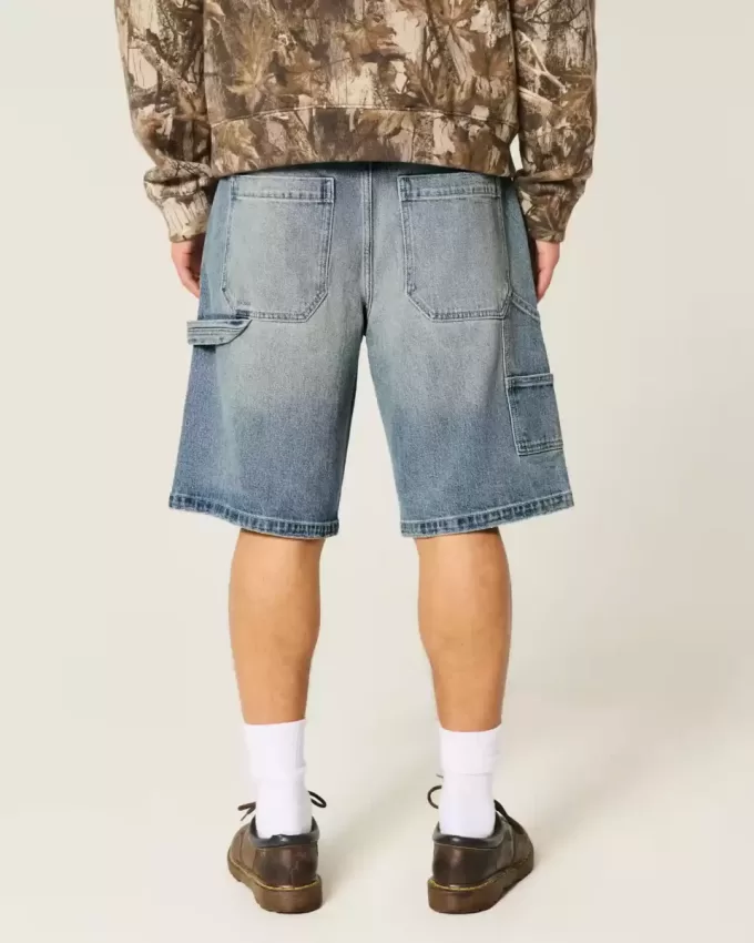 Pantaloni scurți din denim largi, spalat la culoare închisă